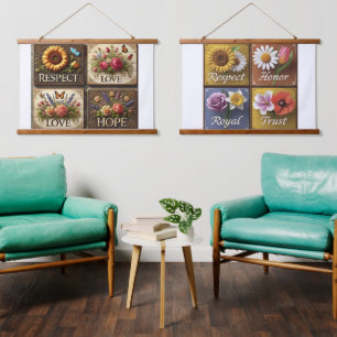Beautiful 3D Wooden Signs with Uplifting Floral Hanging Tapestry