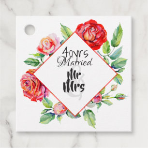 Beautiful 40th Wedding Anniverary Rube Red Roses Favour Tags