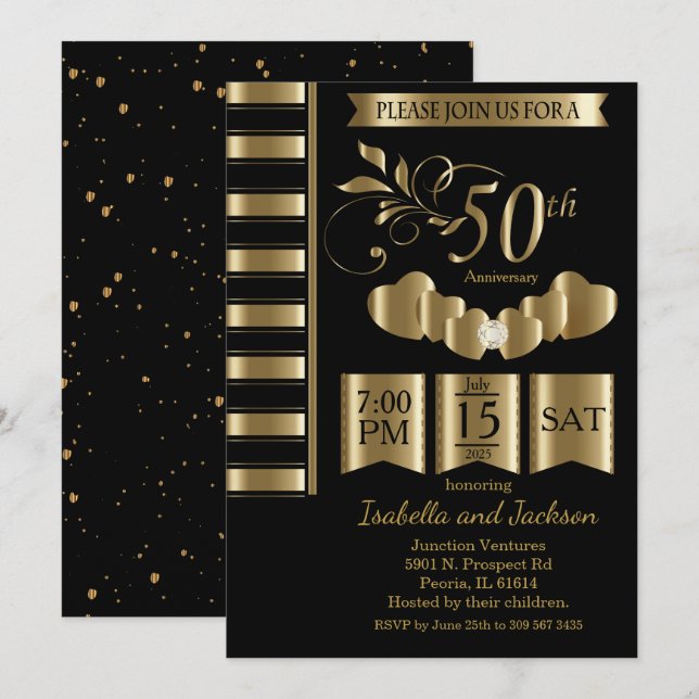 Beautiful 50th Golden Anniversary Invitation (Front/Back)