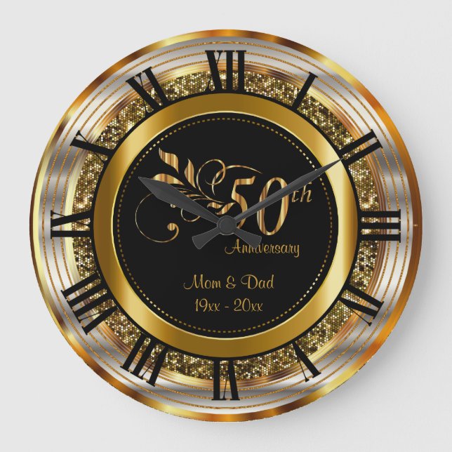 Beautiful 50th Golden Anniversary Large Clock (Front)