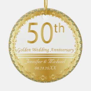 Beautiful 50th Golden Wedding Anniversary Ceramic Tree Decoration