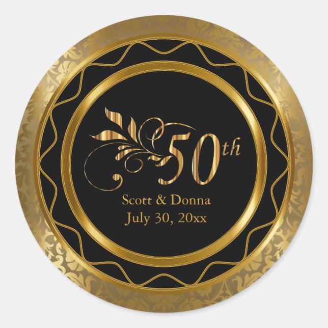 Beautiful 50th Golden Wedding Anniversary Classic Round Sticker (Front)