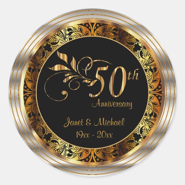 Beautiful 50th Golden Wedding Anniversary Classic Round Sticker (Front)