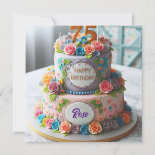 BEAUTIFUL 75TH BIRTHDAY CAKE CARD