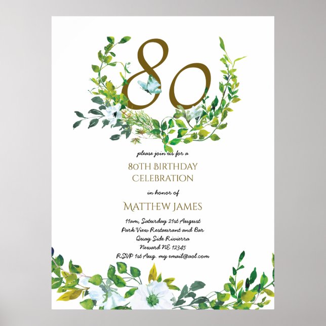 Beautiful 80th Birthday POSTER Template (Front)