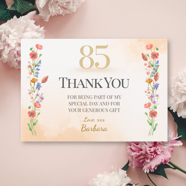 Beautiful 85th Birthday – Wildflower Design Thank You Card (Creator Uploaded)