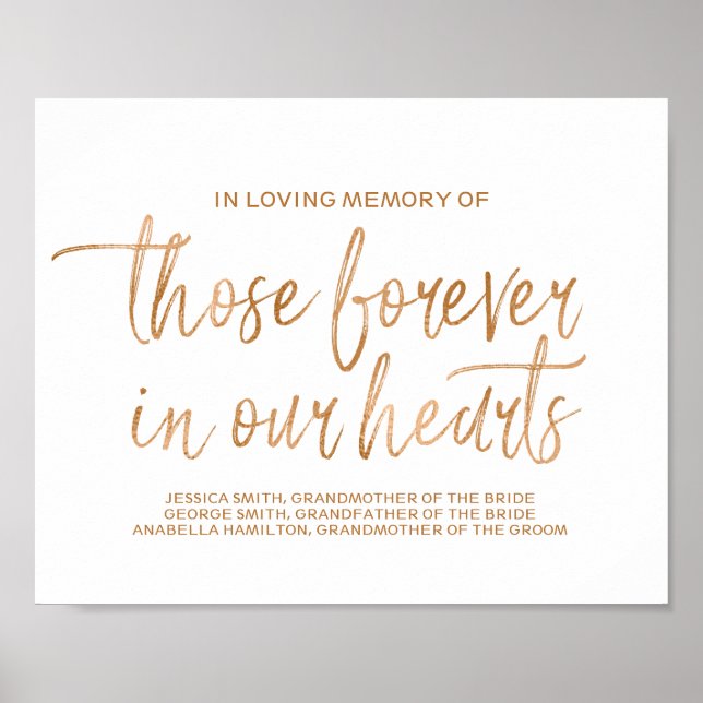 Beautiful 8x10 Rose Gold Memorial Sign for Wedding (Front)