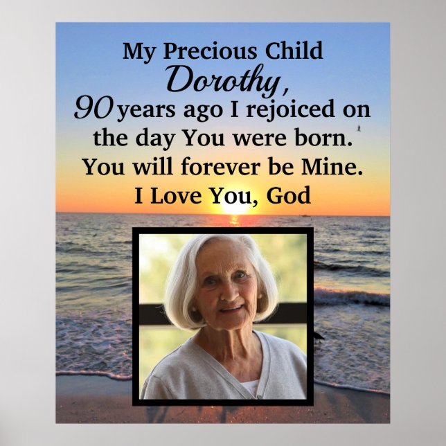 BEAUTIFUL 90TH BIRTHDAY PERSONALIZED PHOTO POSTER (Front)