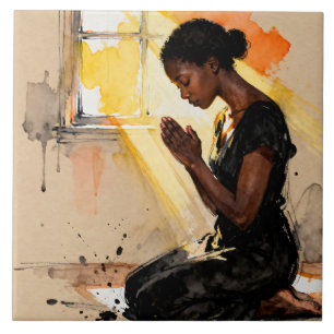 Beautiful Abstract African=American Woman Praying Tile