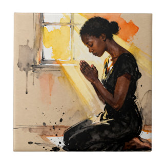 Beautiful Abstract African=American Woman Praying Tile