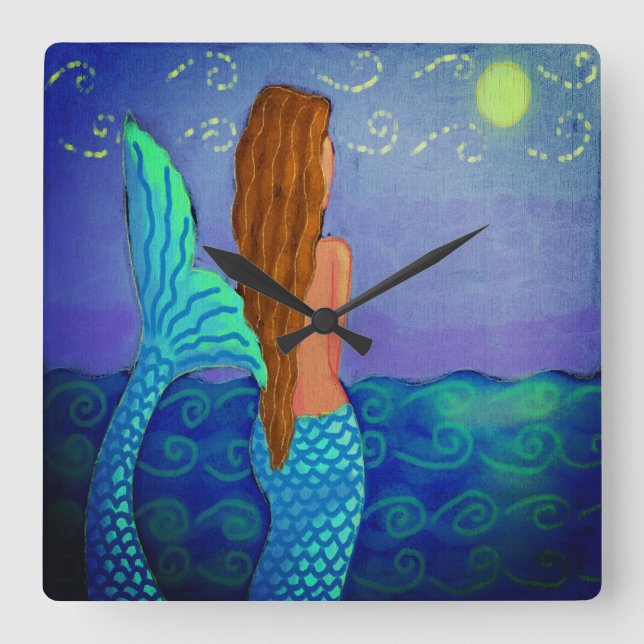 Beautiful Abstract Art Mermaid Square Wall Clock (Front)