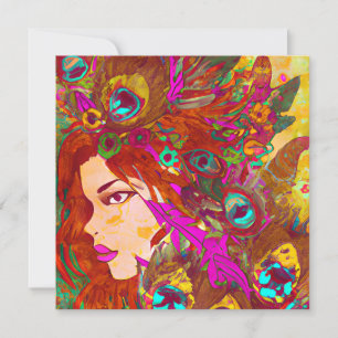 Beautiful Abstract Art   Women with Feathers Card