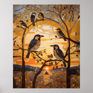 Beautiful Abstract Birds At Sunrise Decorative Poster
