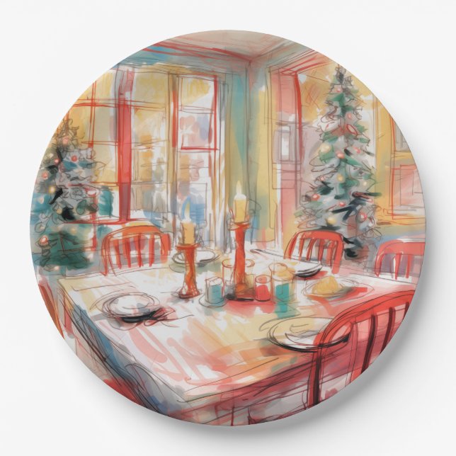 Beautiful Abstract Christmas Dinner Table Setting Paper Plate (Front)