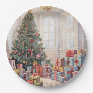 Beautiful Abstract Christmas Tree Stacks of Gifts Paper Plate