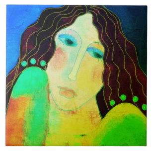 Beautiful Abstract Digital Portrait of a Woman Tile