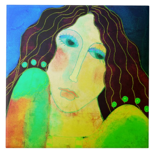 Beautiful Abstract Digital Portrait of a Woman Tile (Front)