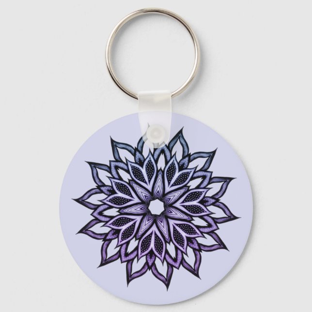 Beautiful Abstract Flower Violet Key Ring (Front)