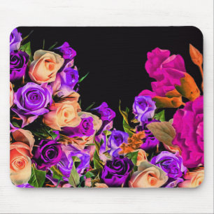 Beautiful Abstract Flowers Black Background Mouse Mat