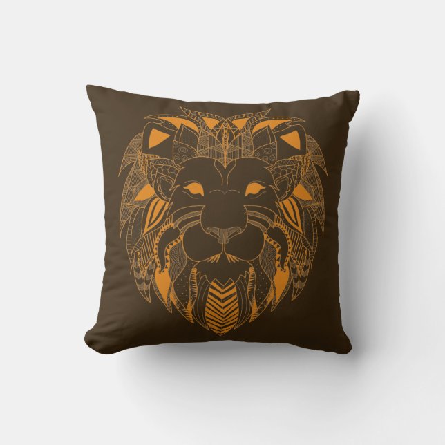 Beautiful Abstract Golden Tribal Lion Cushion (Front)