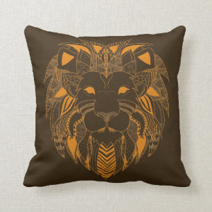 Beautiful Abstract Golden Tribal Lion Cushion