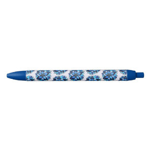 Beautiful Abstract Hand Drawn Blue Flower Pattern Blue Ink Pen