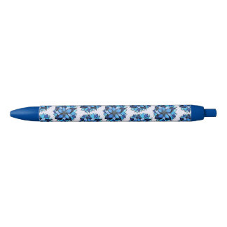 Beautiful Abstract Hand Drawn Blue Flower Pattern Ink Pen