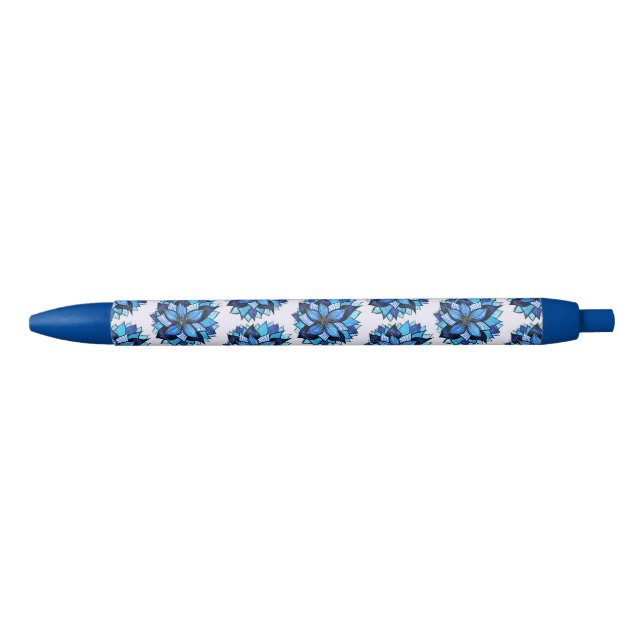 Beautiful Abstract Hand Drawn Blue Flower Pattern Ink Pen (Front)