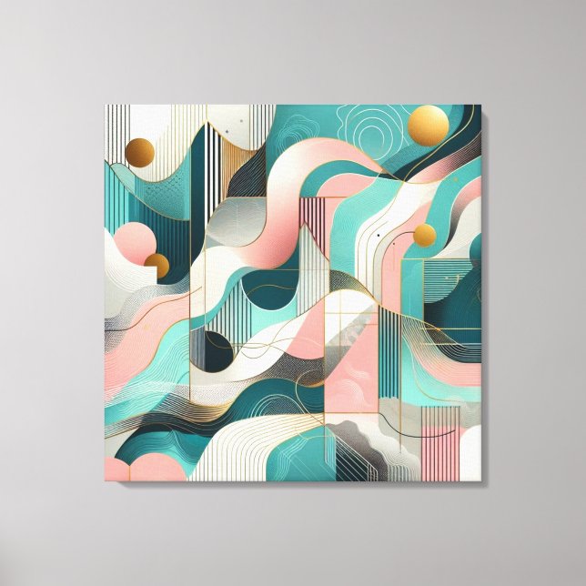 Beautiful Abstract in Pink, Teal, Gold Canvas Print (Front)