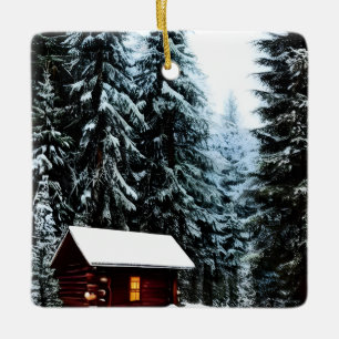 Beautiful Abstract Little Winter Cabin Ceramic Ornament
