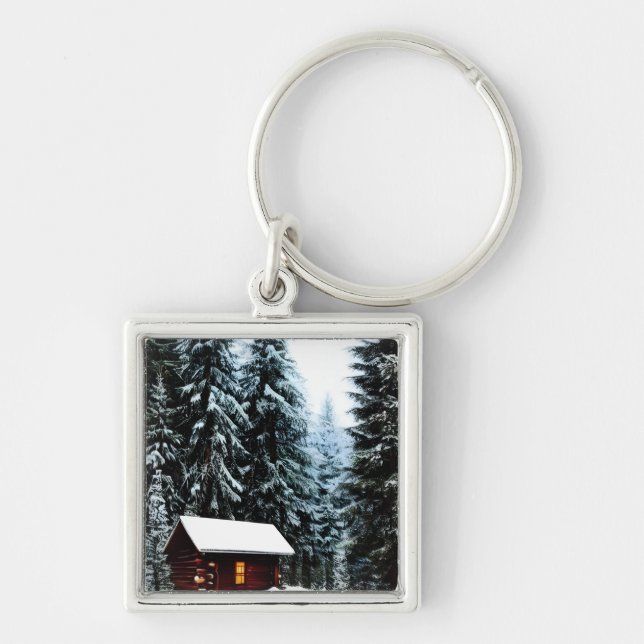 Beautiful Abstract Little winter Cabin Key Ring (Front)