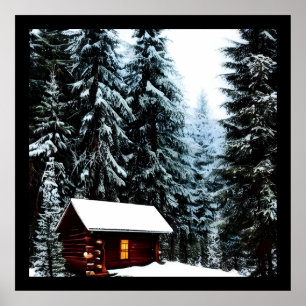 Beautiful Abstract Little Winter Cabin Poster