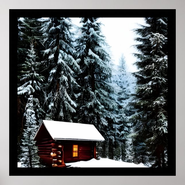 Beautiful Abstract Little Winter Cabin Poster (Front)