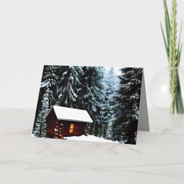 Beautiful Abstract Little Winter Cabin Thank You Card (Front)