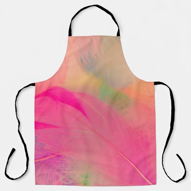Beautiful abstract purple and blue feathers on whi apron (Front)