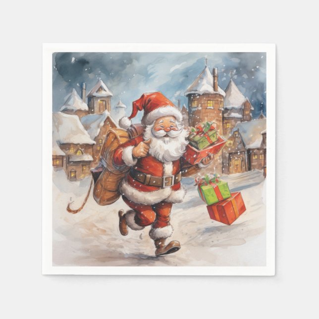 Beautiful Abstract Running Santa Claus Gifts Napkin (Front)