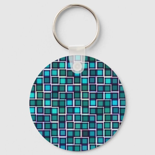 Beautiful Abstract Tile Pattern in Blue Key Ring (Front)