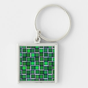 Beautiful Abstract Tile Pattern in Green Key Ring