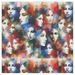 Beautiful Abstract Womens faces art  Fabric