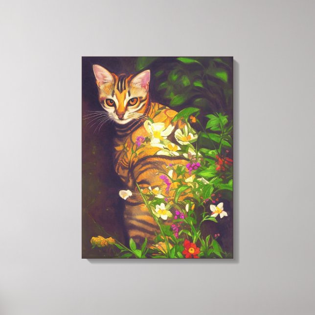 Beautiful Abyssinian Cat in a Midnight Garden   Canvas Print (Front)