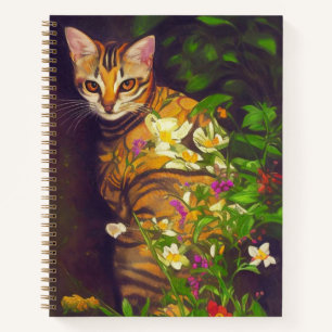 Beautiful Abyssinian Cat in a Midnight Garden Notebook