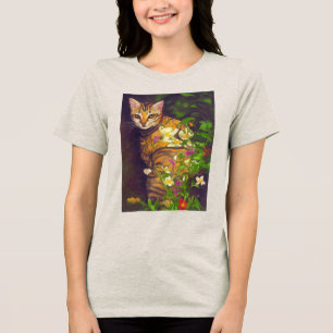 Beautiful Abyssinian Cat in a Midnight Garden Tri-Blend Shirt