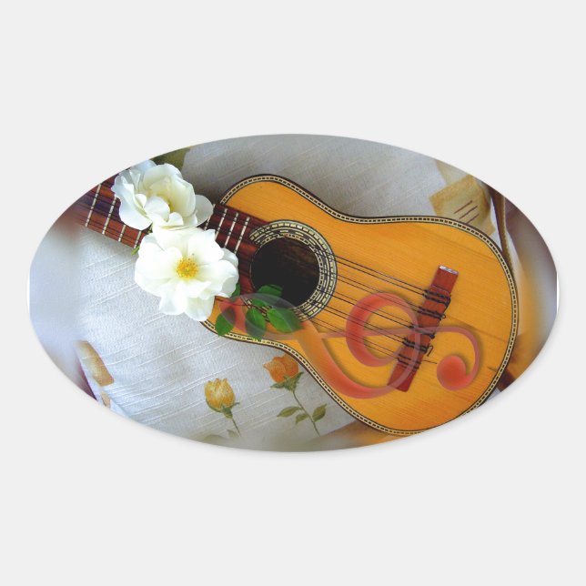 Beautiful acoustic guitar music note oval sticker (Front)