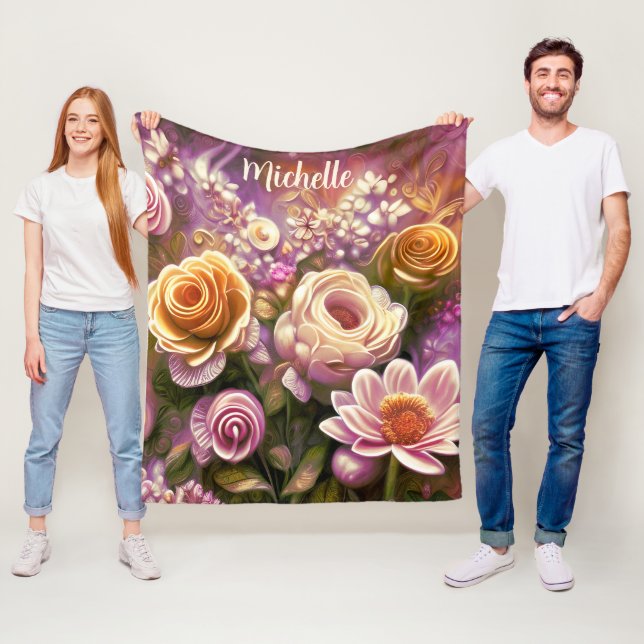 Beautiful Acrylic Flower Pattern Fleece Blanket (In Situ)