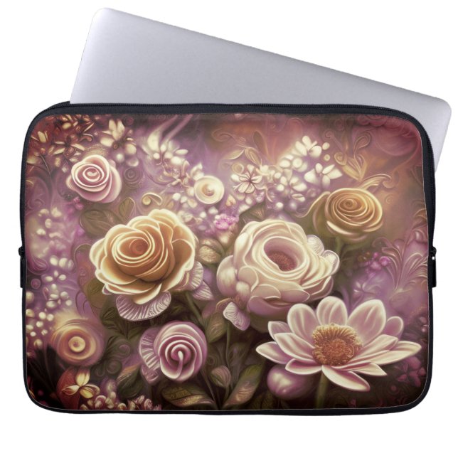 Beautiful Acrylic Flower Pattern Laptop Sleeve (Front)