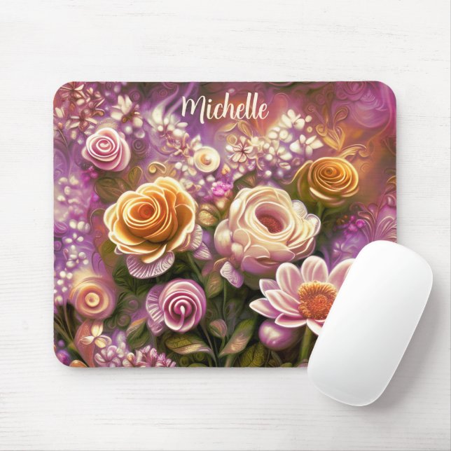 Beautiful Acrylic Flower Pattern Mouse Pad (With Mouse)
