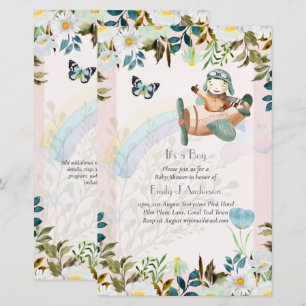 Beautiful Aeroplane Pilot Boys Baby Shower Invite
