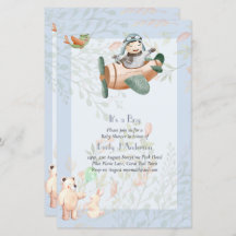 Beautiful Aeroplane Pilot Boys Baby Shower Invite