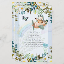 Beautiful Aeroplane Pilot Boys Baby Shower Invite