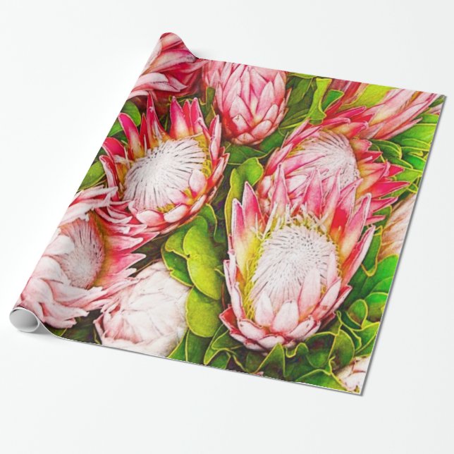 Beautiful Africa Protea Pattern Wrapping Paper (Unrolled)